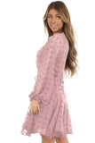 Swiss Dot Long Sleeve Mini Dress with Waist Tie