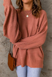 Solid Color Puffy Sleeve Pocketed Sweater