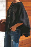 Black Wave Hem Long Batwing Sleeve Hollow Out Elegant Sweater
