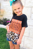 Print Leopard Colorblock Girls' T-shirt