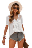 V Neck Lace Crochet Short Sleeve Shirt
