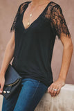 Sweet Side Lace Deep V Neck Top T-shirt