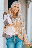 Colorblock Leopard Ribbon Tie Blouse