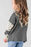 Black Kids Waffle Knit Leopard Patchwork Top