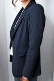 Blue Black Lapel Collar Button Pocket Blazer