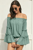 Dark Green Swiss Dot Off The Shoulder Top