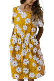 Crewneck Short Sleeve Pockets Floral Girl's Midi Dress