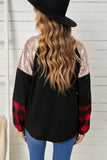 Crewneck Lantern Sleeve Plaid Sequin Splicing Pullover Sweatshirt