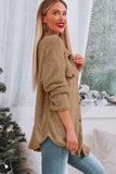 Khaki Plush Button Down Pocketed Shirt Jacket