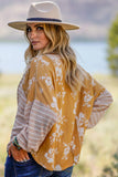 Striped Floral Splicing Lantern Sleeve Top
