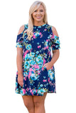 Floral Plus Size Cold Shoulder Ruffle Pocket Mini Dress