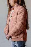 Beige Buttoned Solid Fleece Girl's Coat