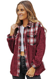 Plaid Patchwork Buttoned Pocket Sherpa Jacket