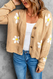 Khaki Daisy Pattern Knit Button Front Cardigan