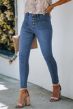 Light Blue Button Fly Skinny Jeans with Pockets