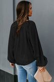 V Neck Lantern Sleeve Textured Solid Top