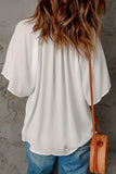 White Split Neck Pleated Loose Top