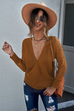 Sexy V Neck Surplice Hollow-out Sweater with Lace Sleeves