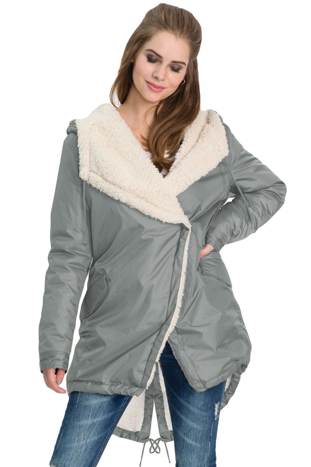 Asymmetric Hooded Fleece Winter Coat