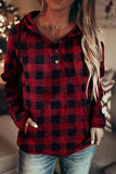 Plaid Button Collar Drawstring Pullover Hoodie