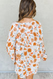 Orange Split V Neck Floral Print Dolman Blouse