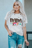 Leopard-MAMA & Flower Printed Hollowed Short Sleeves T-Shirt