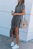 Casual Short Sleeve T-shirt Midi Dress with High Splits