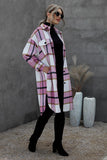 Khaki Turn-down Collar Pocket Button Plaid Coat