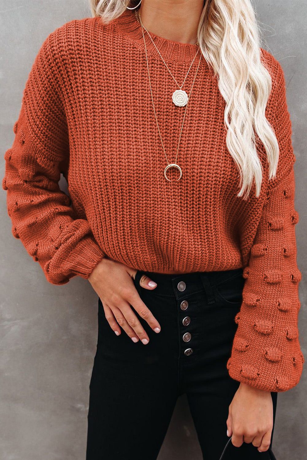 Bubble Sleeve Cropped Knit Sweater