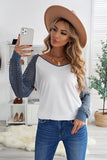 Print Patchwork Mesh Long Sleeve Top