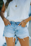 High Waist Distressed Washed Denim Shorts