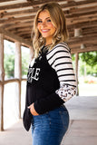 Black Cider Graphic Striped Leopard Blocked Long Sleeve Top