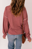 Contrast Stitching Trim Waffle Knit Pullover