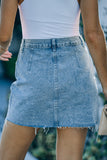 Sky Blue Buttons Asymmetric Denim Mini Skirt