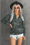 Olive Camo Print Zip Up Hooded Jacket