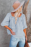 Sky Blue Puff Sleeve Eyelet Babydoll Blouse