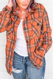 Orange Plus Size Plaid Pocketed Long Sleeve Shirt