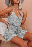 Spaghetti Straps V Neck Leopard Elastic Waist Romper