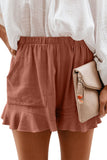 Khaki High Waist Pocketed Ruffle Shorts