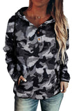 Plaid Button Collar Drawstring Pullover Hoodie
