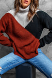 Black Color Block Drop Shoulder Turtleneck Sweater