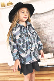 Sky Blue Aztec Print Buttoned Girl's Jacket with Pockets