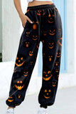 Black Halloween Jack-O-lantern Print Sweatpants
