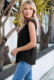 V Neck Buttoned Lace Trim Short Sleeve Tee