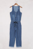 High Waist Buttons Sleeveless Denim Romper