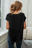 V Neck Lace Patchwork Tee with Knot