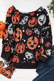 Halloween Pumpkin Face Crew Neck Top