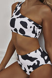 Animal Spots Print Asymmetric Hollow-out High Waist Bikini