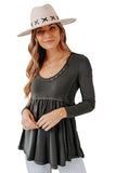 Solid Color Buttons Long Sleeve Babydoll Blouse