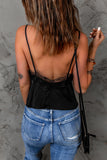 Black Lace Contrast Backless Spaghetti Straps Tank Top